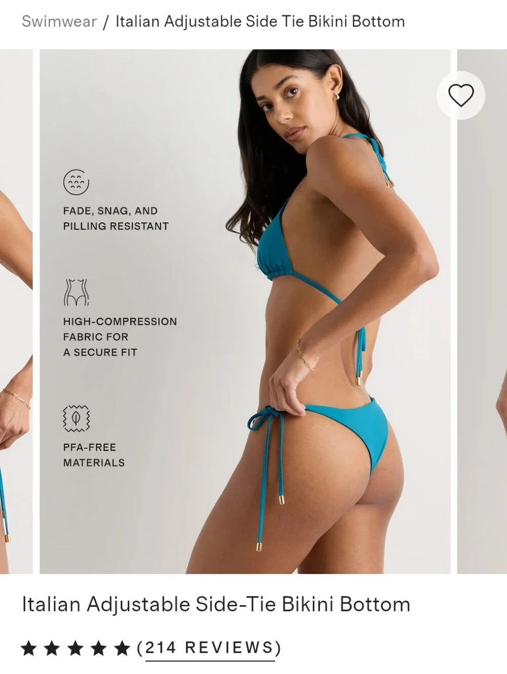NWT Quince Bikini Set Demi Bikini Top Side-Tie Bottom Lagoon Teal blue Size M